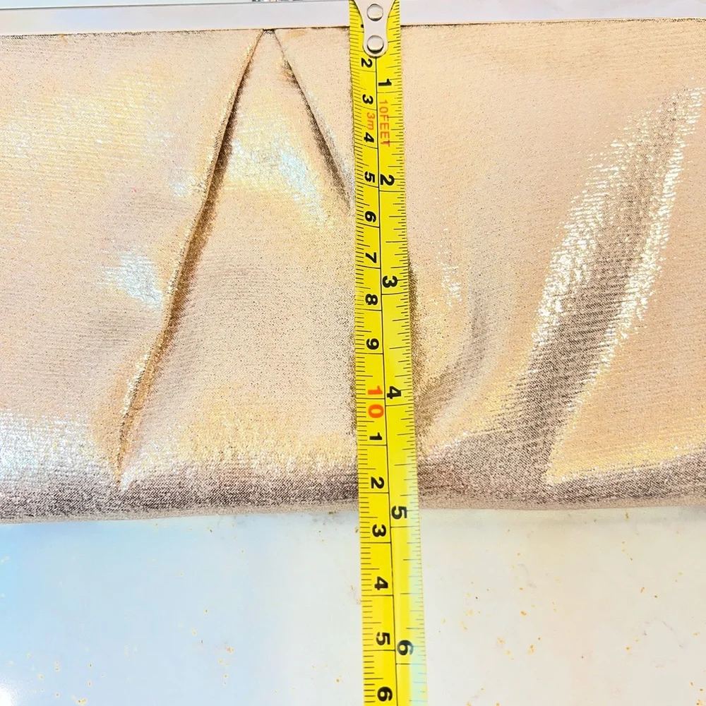 Antonio Melani Pleat Front Metallic Clutch Champagne Fabric Silver Hardware NWT
